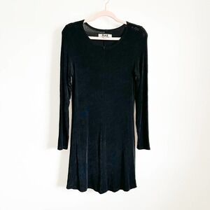 FLAX Black Slinky Stretch Long Sleeve Lagenlook Mini Dress sz P Small